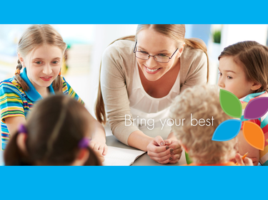 teacher with students and bring your best logo